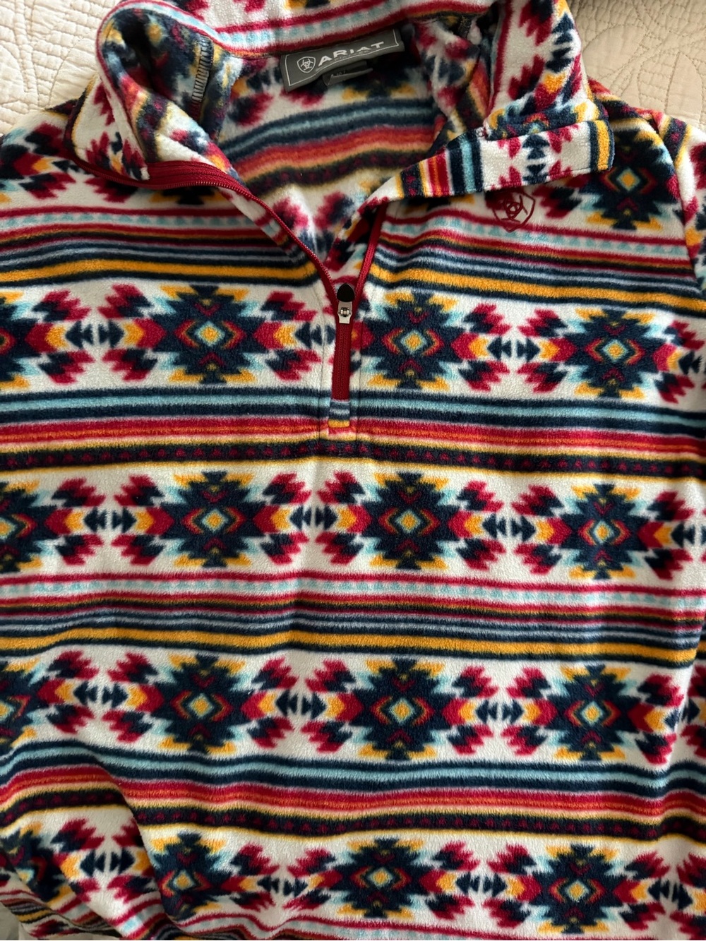 Ariat Aztec Stripe Quarter-Zip Fleece in Red, Navy, Yellow, Cream
